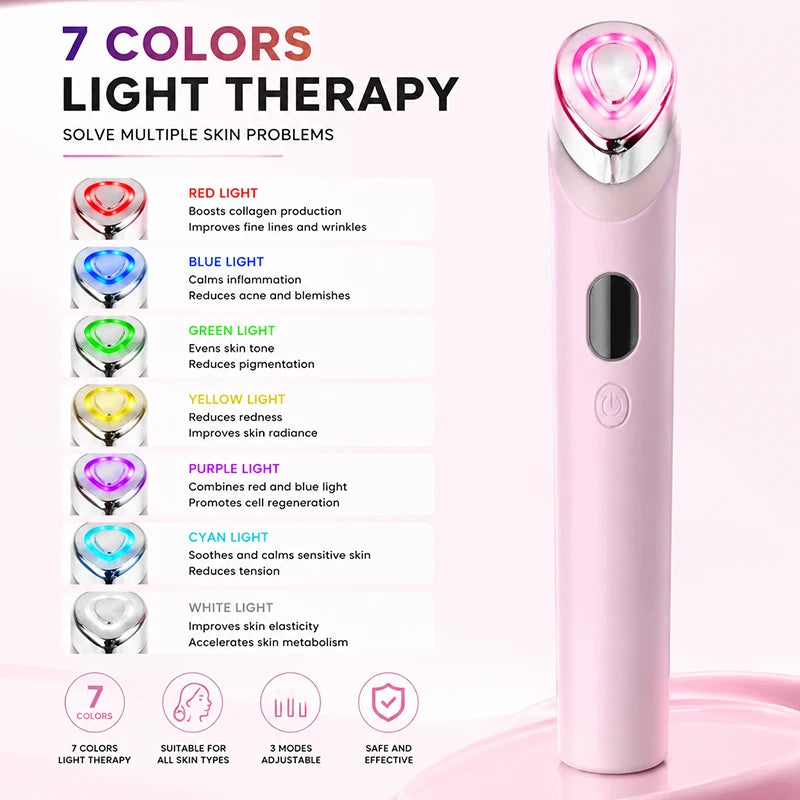 Wireless USB Charging 7 in 1 Beauty Device Multi Color LED Lights Skin Rejuvenation